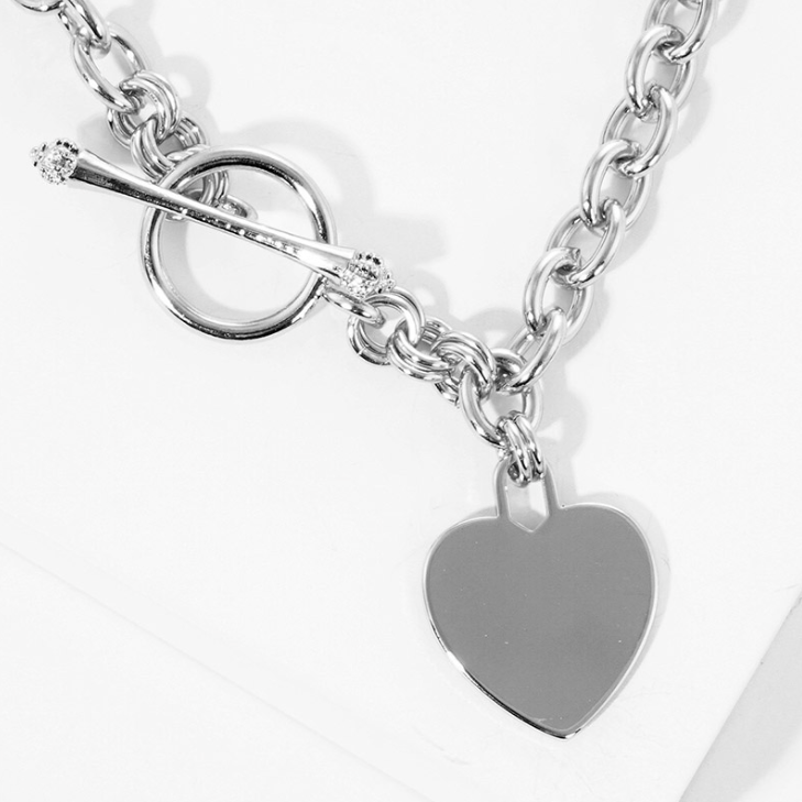 Heart Pendant with Toggle Clasp - White Gold