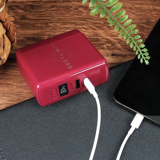 SPECIAL OFFER Limitless PowerPro Go - 3-In-1 Wall Charger and 10,000mAh Portable Power Bank with Digital Display Plum/