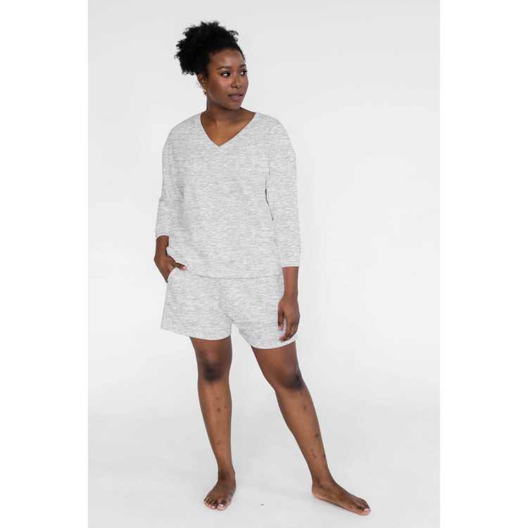 SPECIAL OFFER Darin V-Neck 3/4 Sleeve Sweatshirt | Pebble Grey