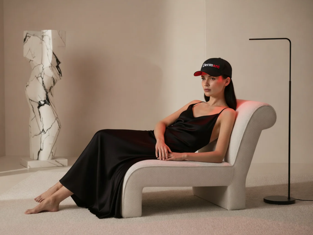 Dermare LED red light therapy hat deal banner on CBS Deals