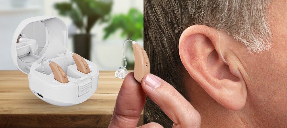 MDHearing Volt Pair banner showing virtually invisible hearing aids