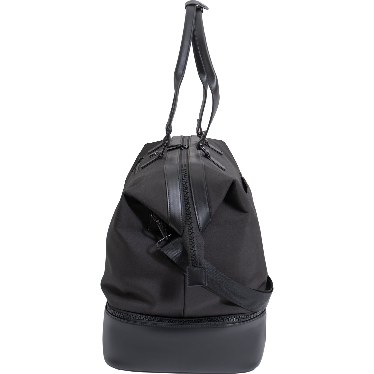 Black drawstring bag on a white background