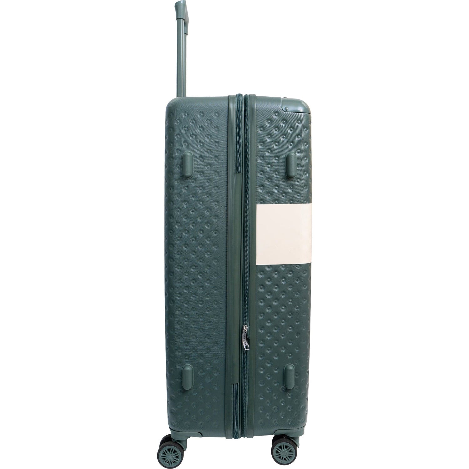 Green suitcase with a textured surface on a white background