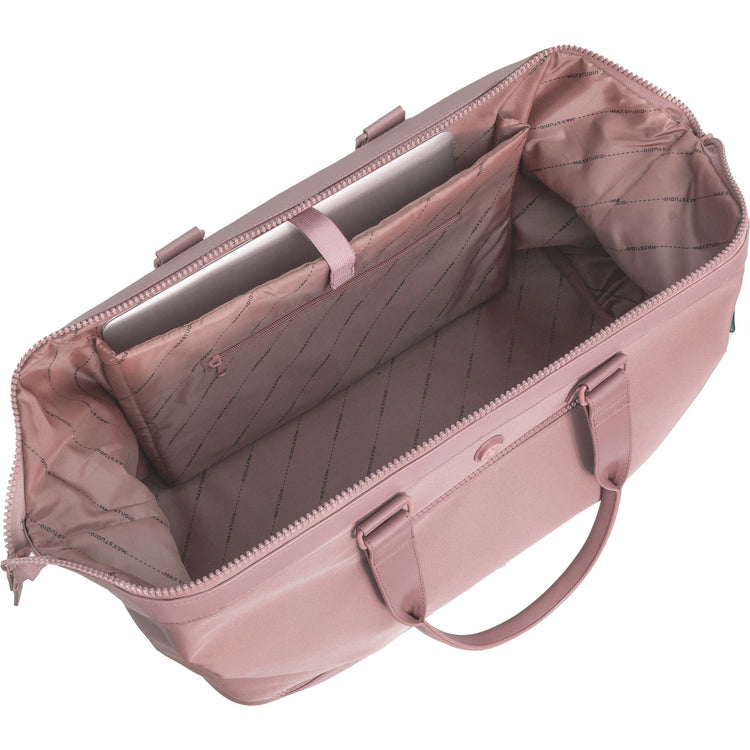 Pink laptop bag with a compartment for a laptop on a white background
