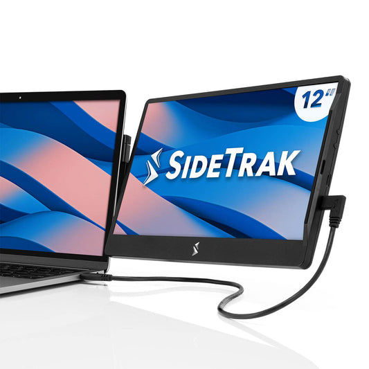 SIDETRAK portable monitor connected to a laptop on a white background
