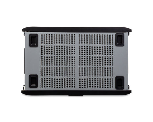 White air purifier with digital display on a white background