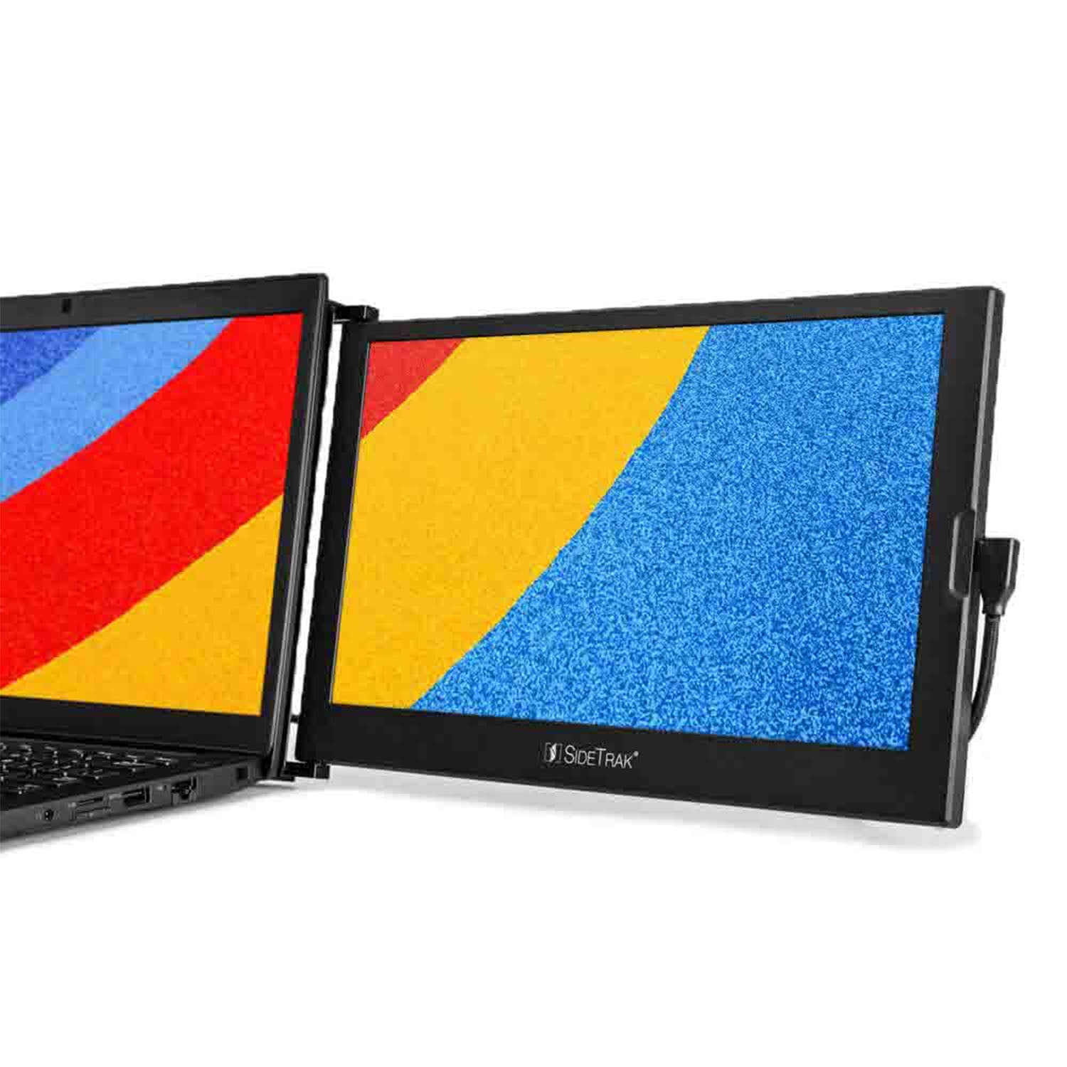 Two laptop screens with colorful striped backgrounds on a white background