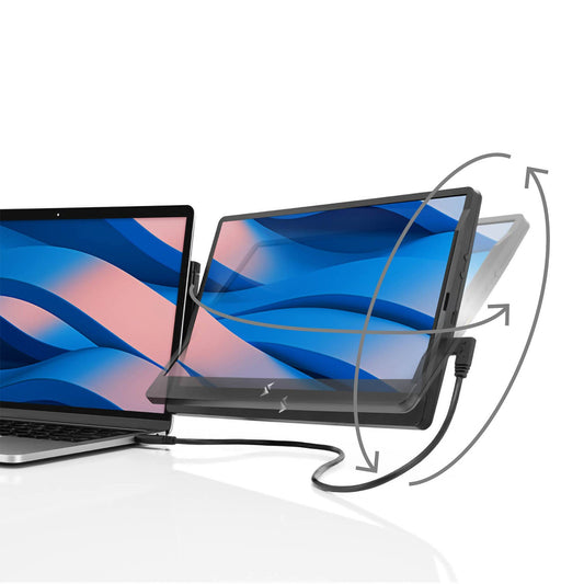 SIDETRAK portable monitor connected to a laptop on a white background