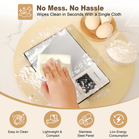 Digital kitchen scale with metallic finish on a white background