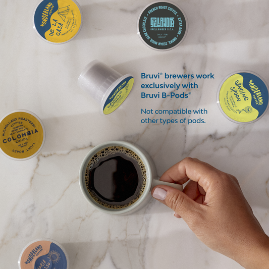 The Bruvi Bundle | Bruvi Single-Serve Coffee Maker, 20 B-Pods and Water Filter Kit