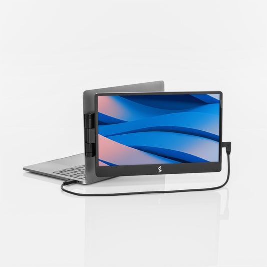SIDETRAK portable monitor connected to a laptop on a white background