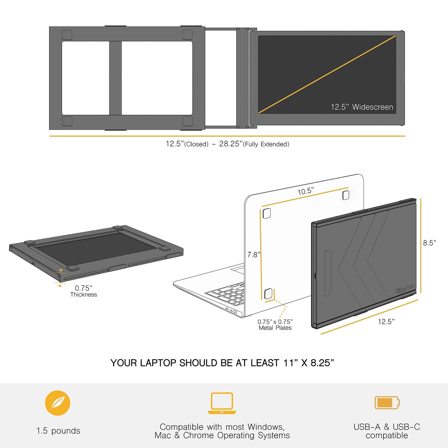 Technical diagram of a laptop screen protector with dimensions and compatibility details.