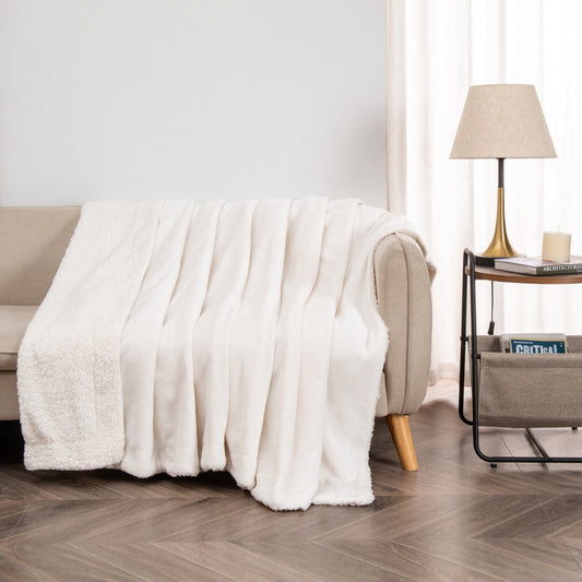 Ultra-Soft Velvet Plush Reversible Sherpa Fleece Blanket - Optic White (Throw)