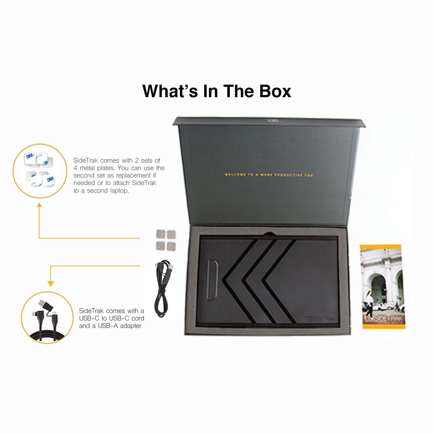 Product packaging with components listed on a white background