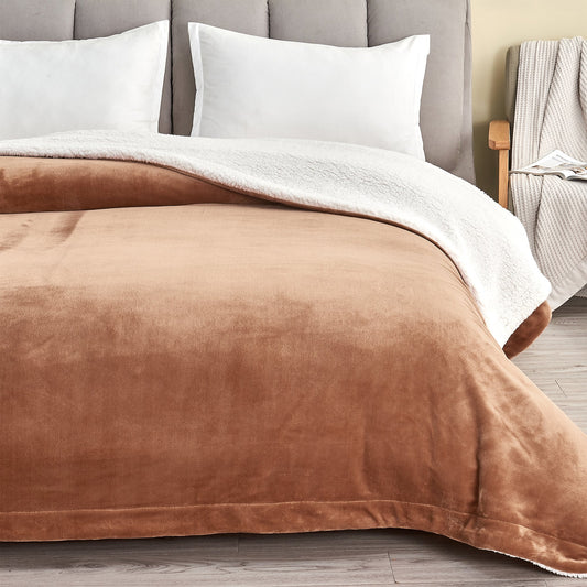 Ultra-Soft Velvet Plush Reversible Sherpa Fleece Blanket - Terracotta