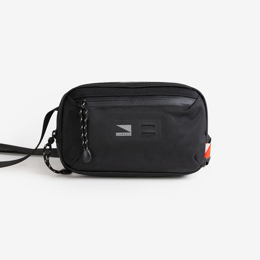 The Lander Rambler is 1L size has two compartments with water-resistant zippers, as well as a mesh divider and a key leash to stay organized