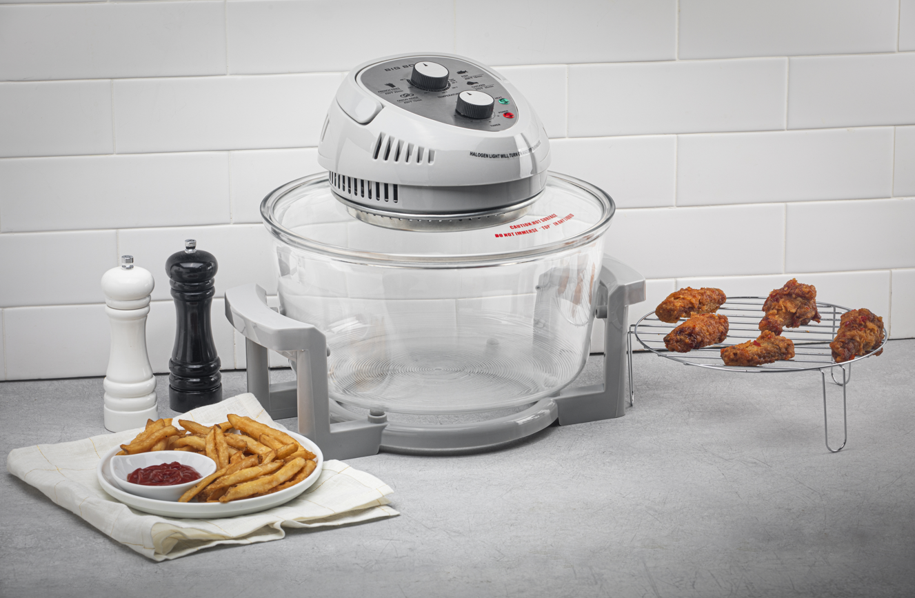 Kitchen appliance with food items on a countertop