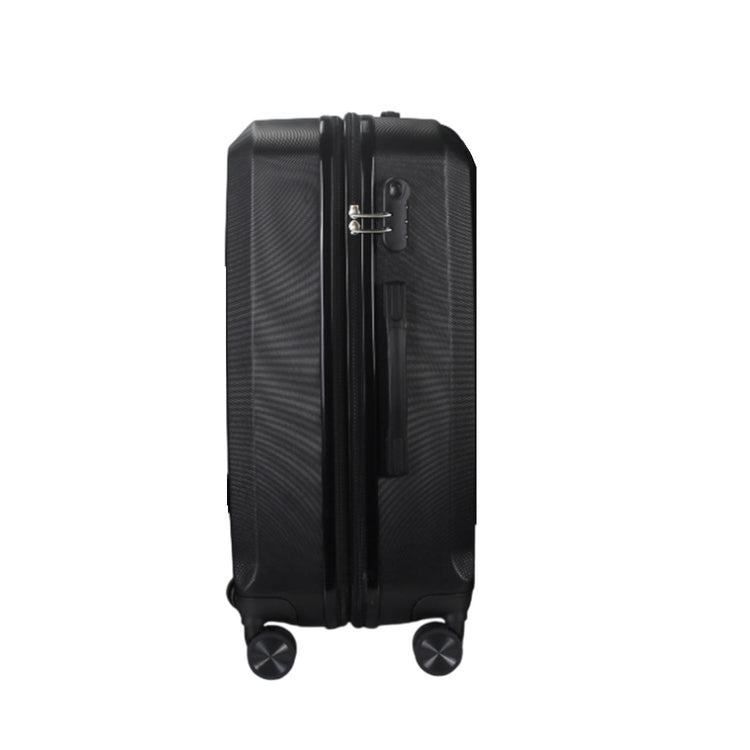 Black suitcase with wheels on a white background