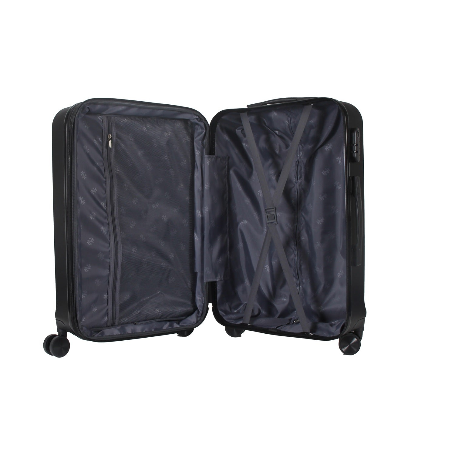 Black open suitcase on a white background