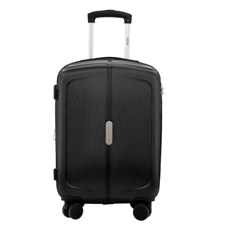 Black suitcase with wheels on a white background
