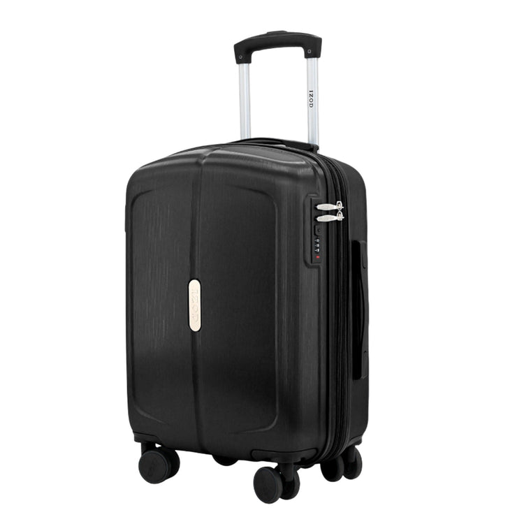 Black suitcase with wheels on a white background