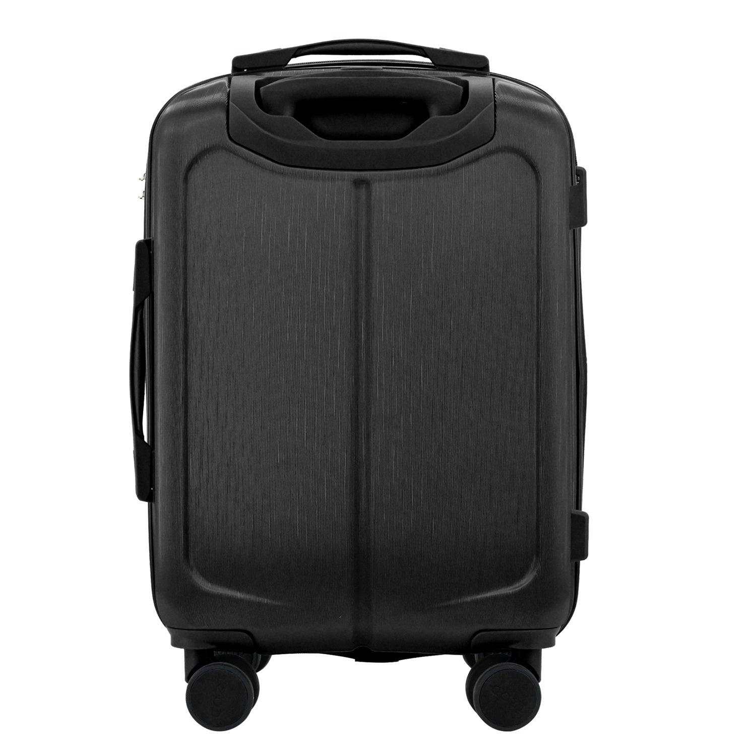 Black suitcase with wheels on a white background