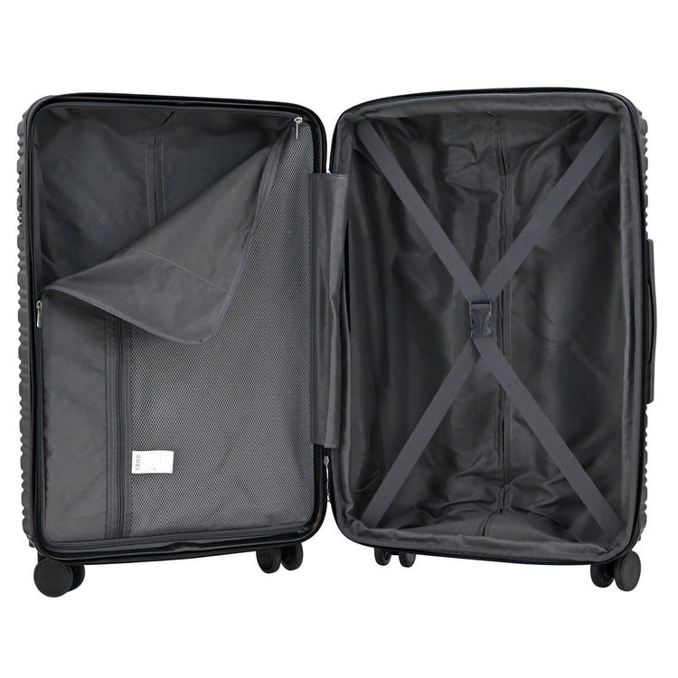 Black open suitcase on a white background