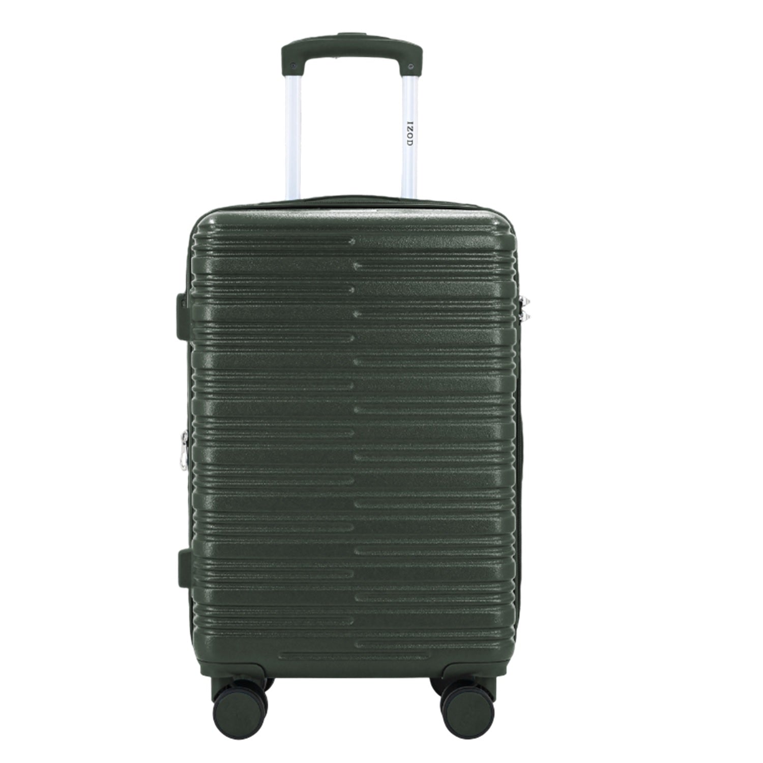 Green suitcase with a textured surface on a white background