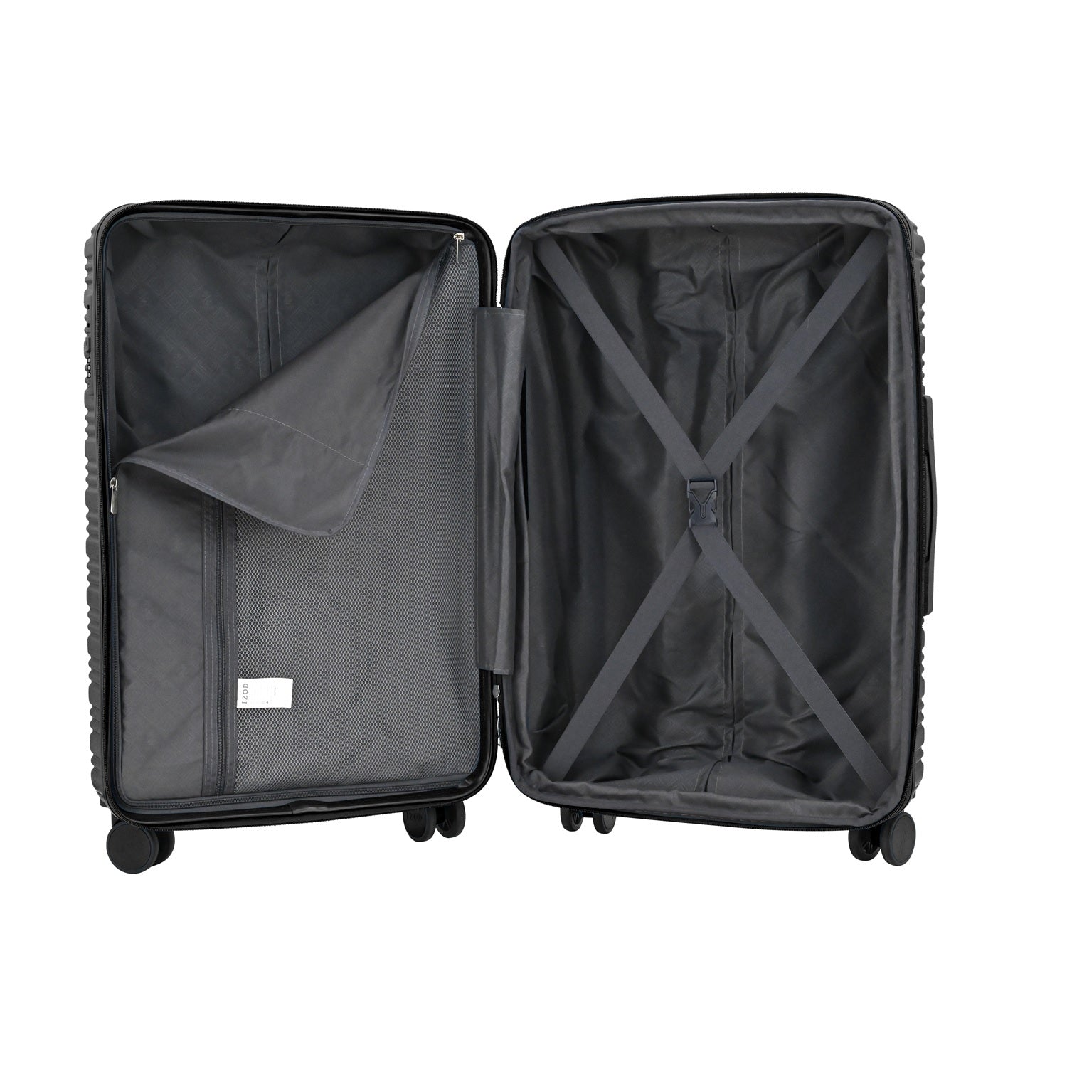 Black open suitcase on a white background