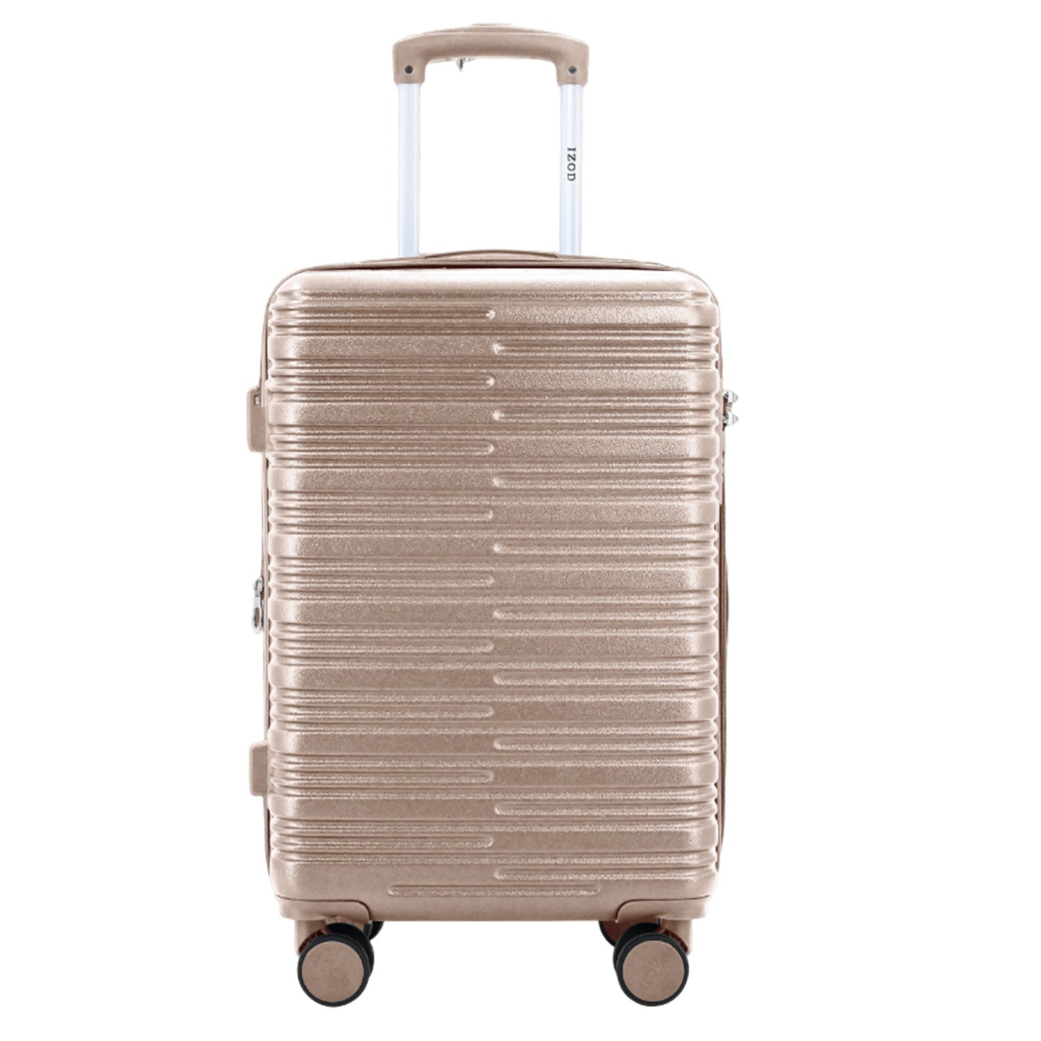 Beige suitcase with a textured surface on a white background