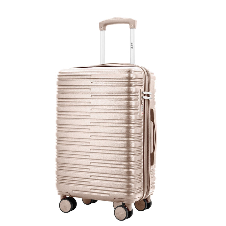 Beige suitcase with a textured surface on a white background