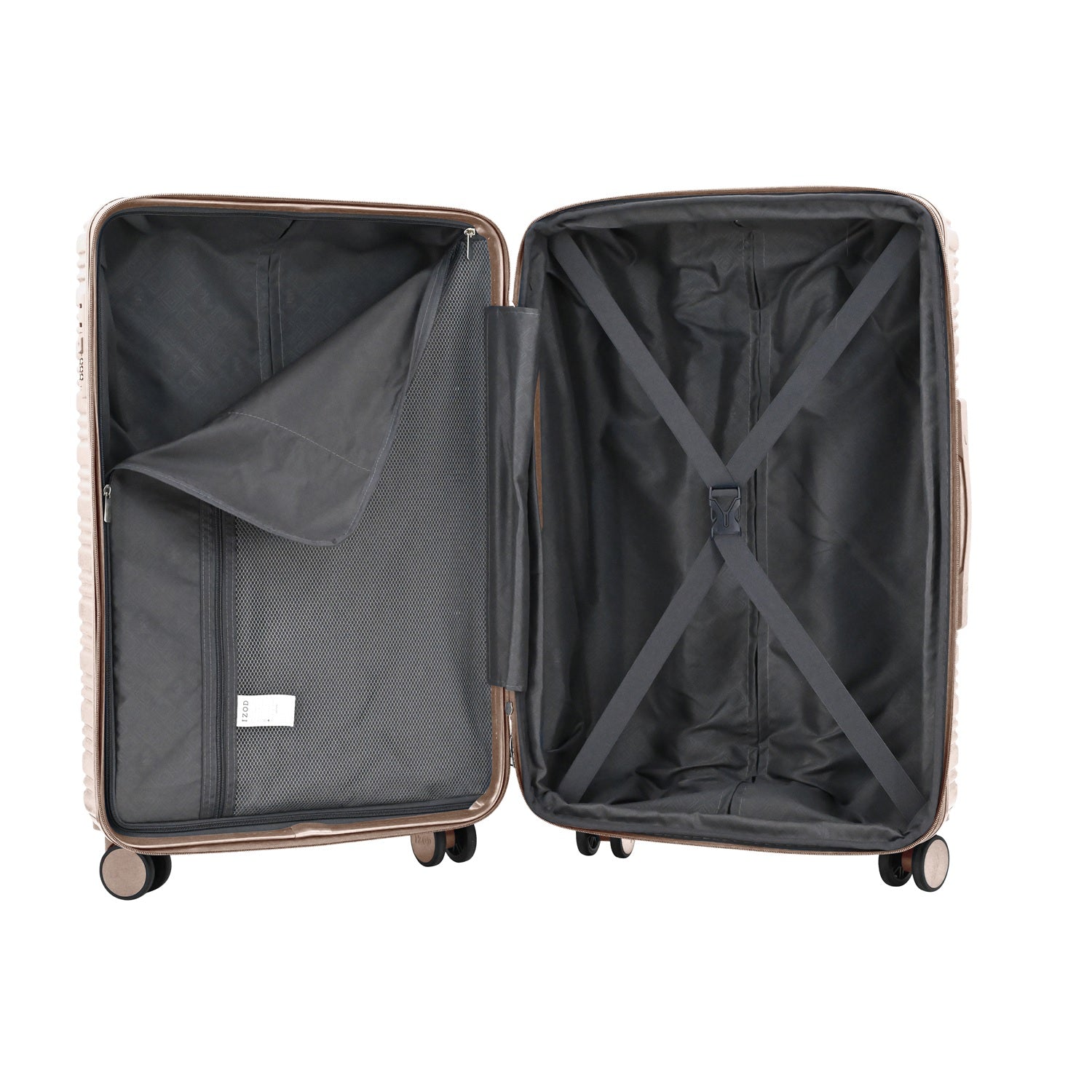 Open suitcase with interior view on a white background