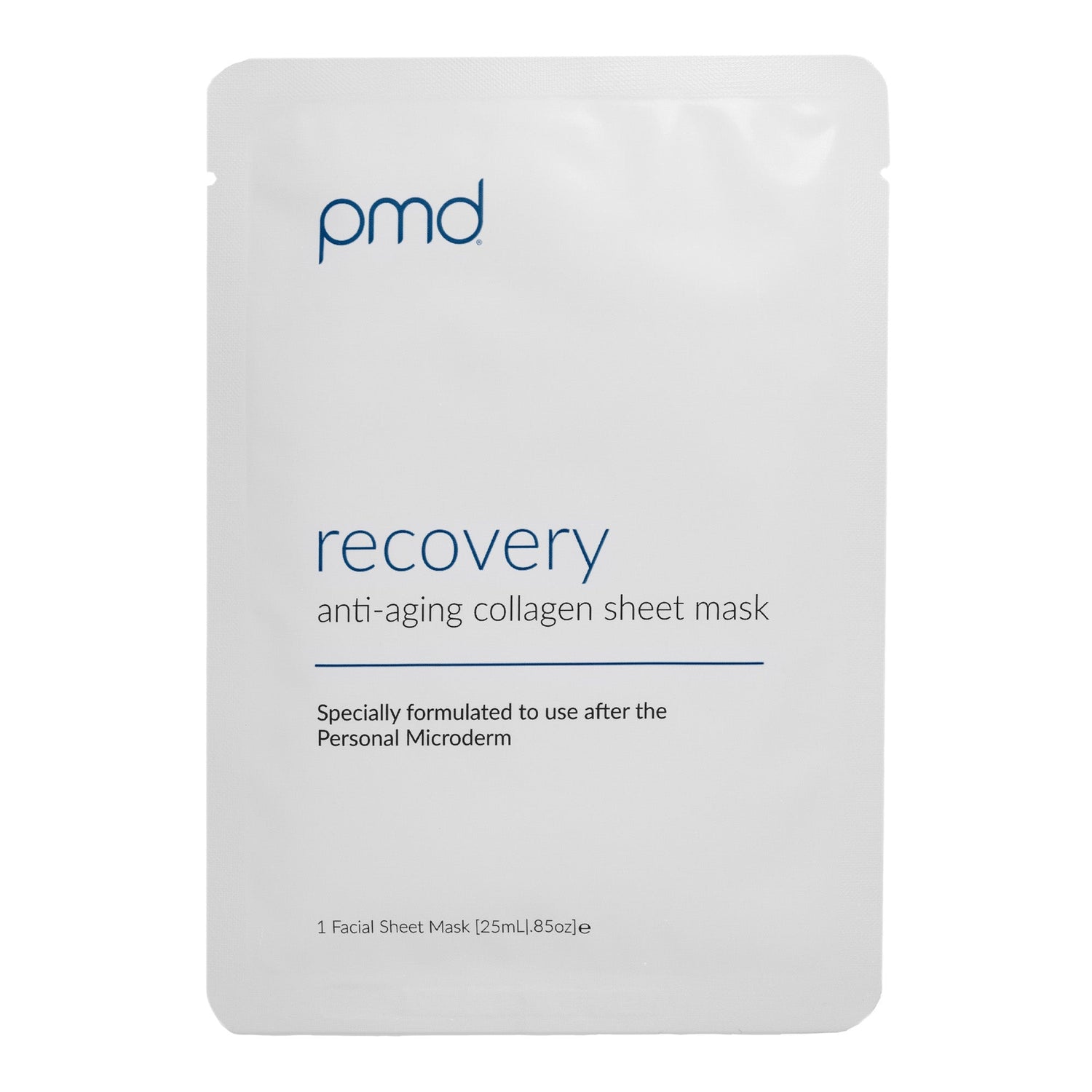 PMD recovery anti-aging collagen sheet mask packaging on a white background