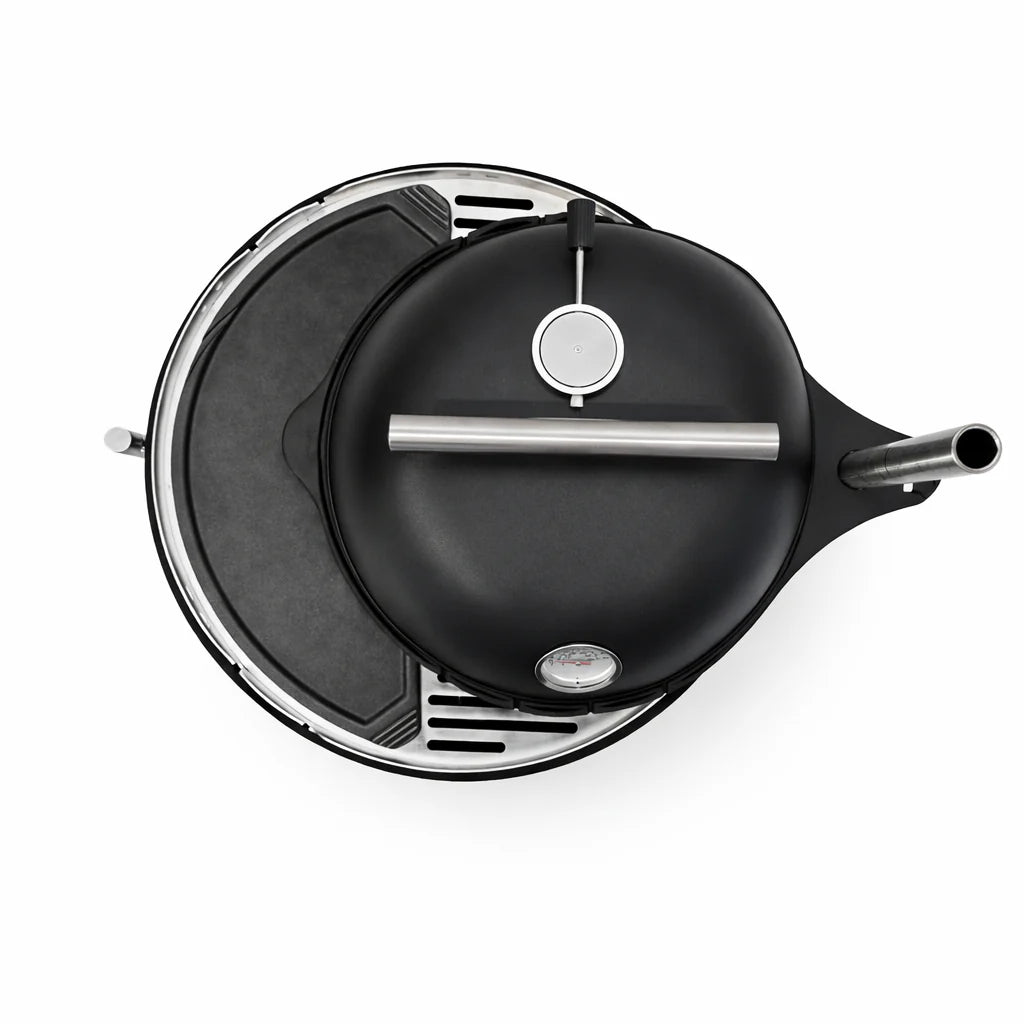 Black robotic vacuum cleaner on a white background