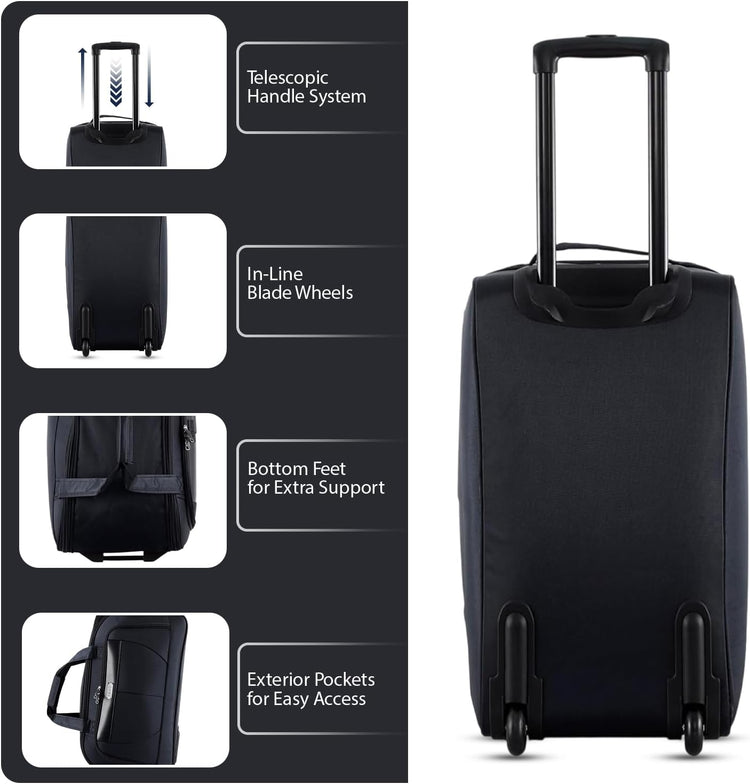 Black suitcase with features highlighted on a gray background