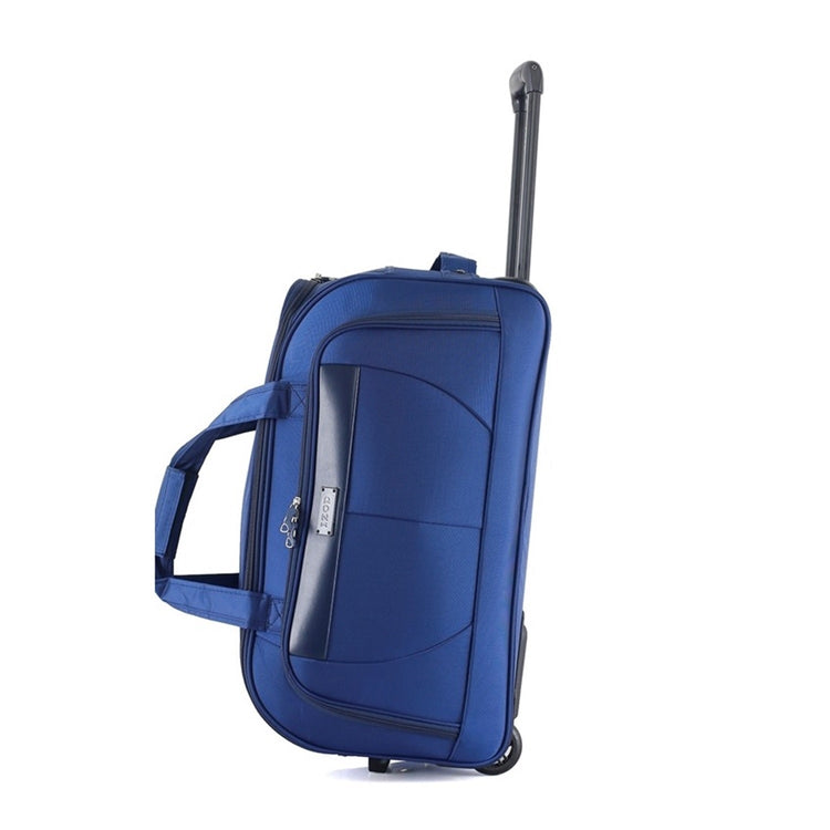 Blue suitcase with a handle on a white background