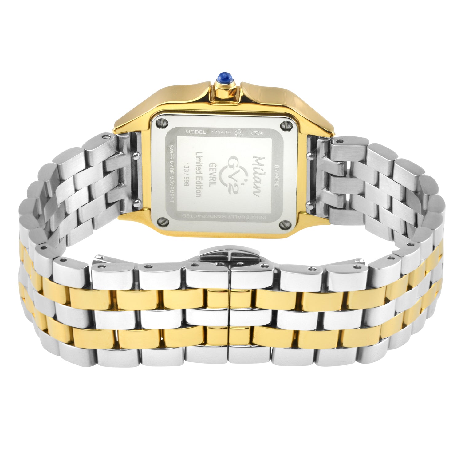 Two-tone watch with gold and silver band on a white background