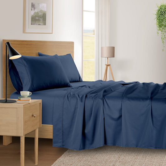 Kathy Ireland 500 Thread Count Tencel Cooling Cotton 4-Piece Sheet Set - Navy