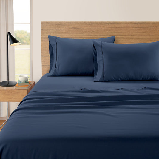Kathy Ireland 500 Thread Count Tencel Cooling Cotton 4-Piece Sheet Set - Navy