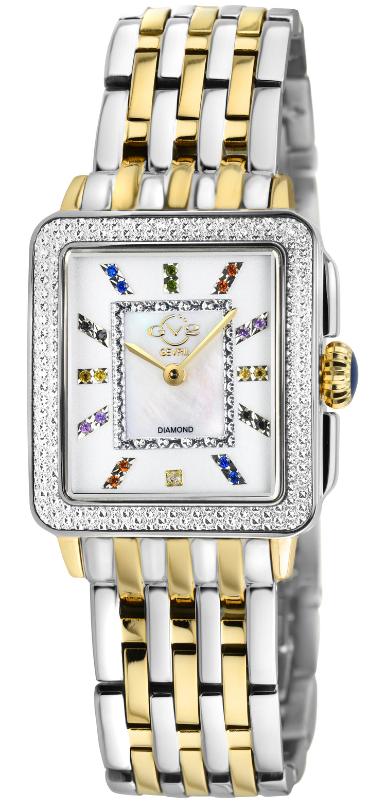 Two-tone watch with a decorative face on a white background