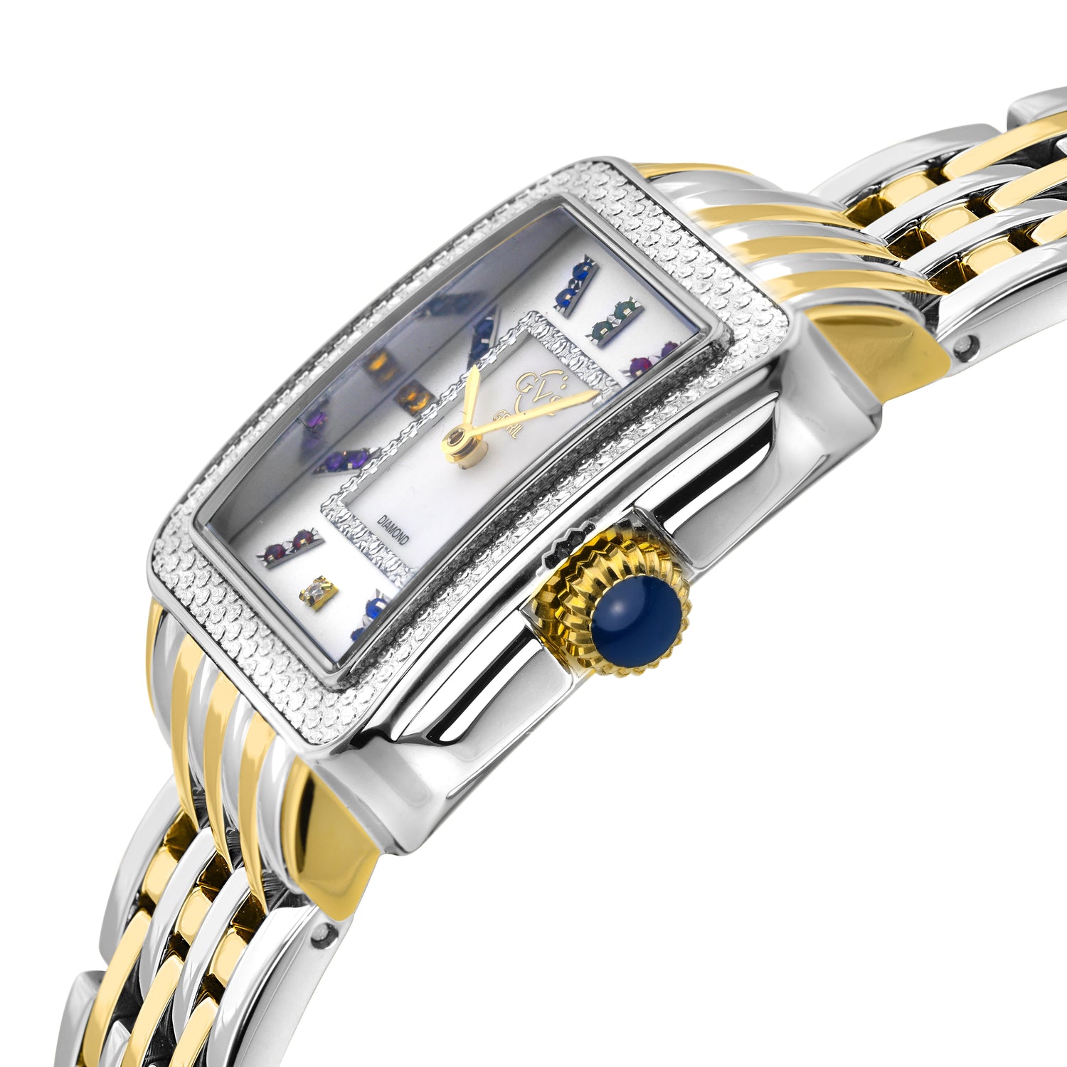 Luxury watch with a two-tone gold and silver band on a white background