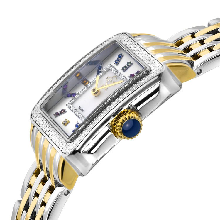 Luxury watch with a two-tone gold and silver band on a white background
