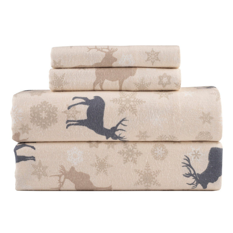 Kathy Ireland 100% Turkish Cotton Flannel Sheet Set - Beige Deer