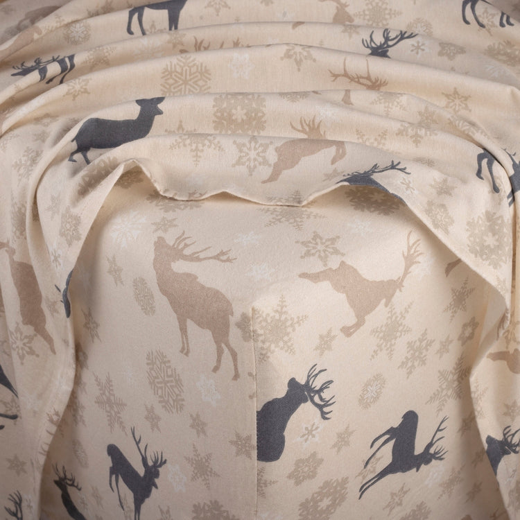 Kathy Ireland 100% Turkish Cotton Flannel Sheet Set - Beige Deer
