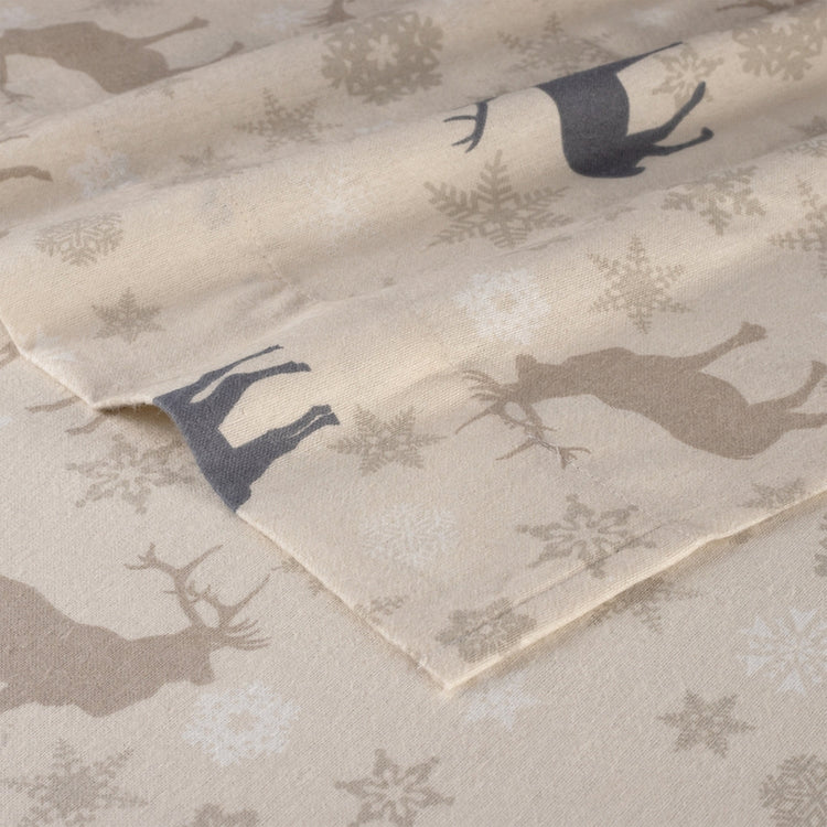 Kathy Ireland 100% Turkish Cotton Flannel Sheet Set - Beige Deer