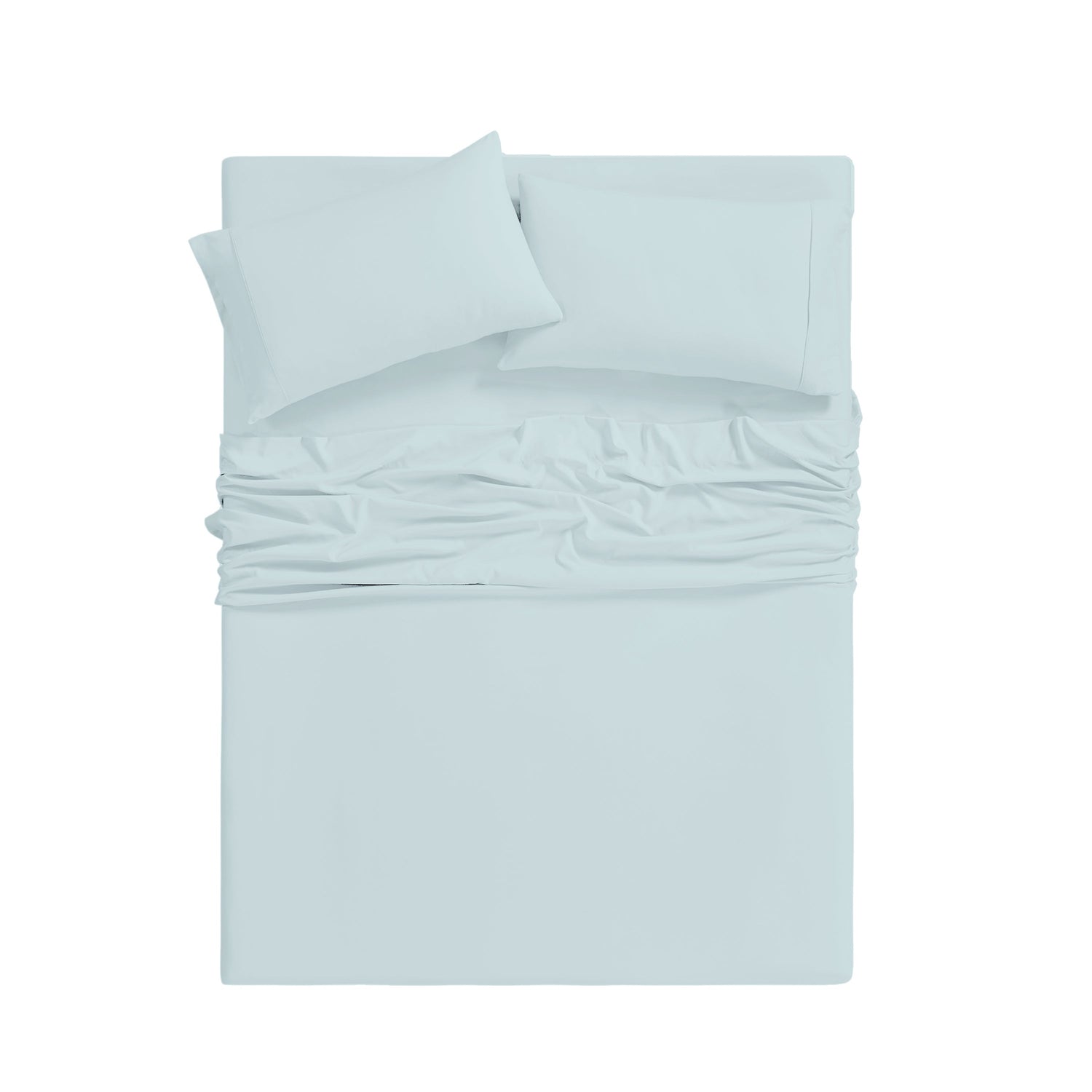 Light blue bedding set with pillow on a white background
