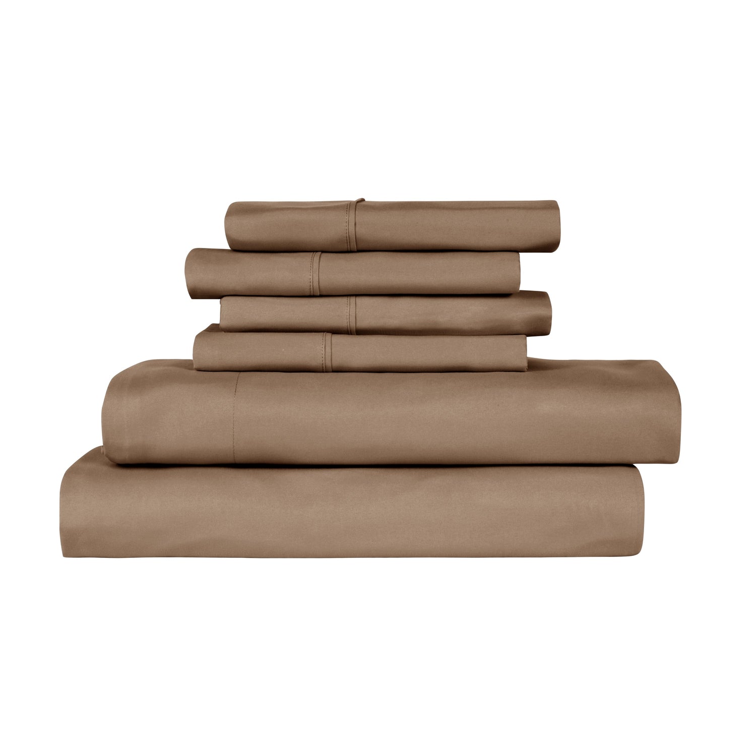 Stack of brown bed sheets on a white background