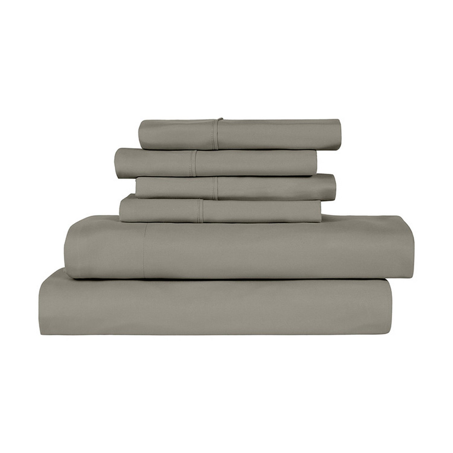 Stack of gray bed sheets on a white background