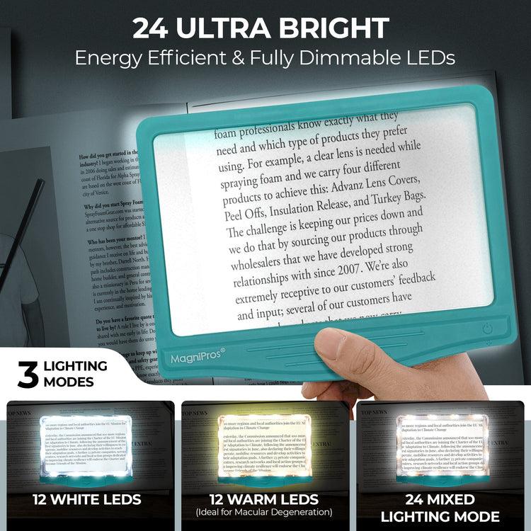 5X LED Page Magnifier with 3 Color Light Modes -24 Fully Dimmable LEDs