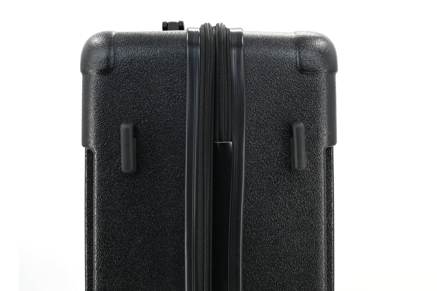 Black suitcase with a zipper on a white background